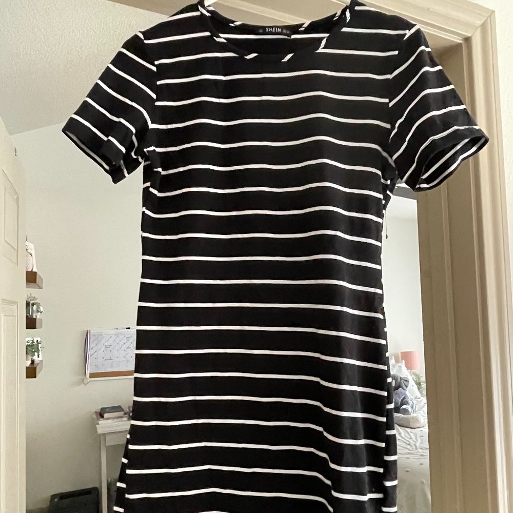 black and white stripped dress